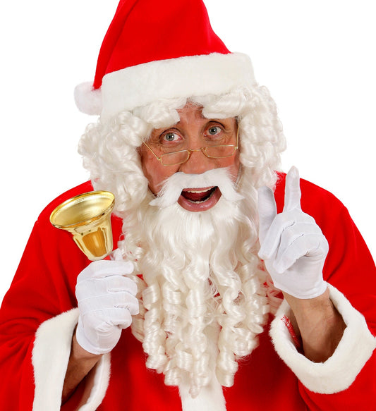 Weißes, lockiges Weihnachtsmann-Bart-Set mit passenden Augenbrauen für Erwachsene.