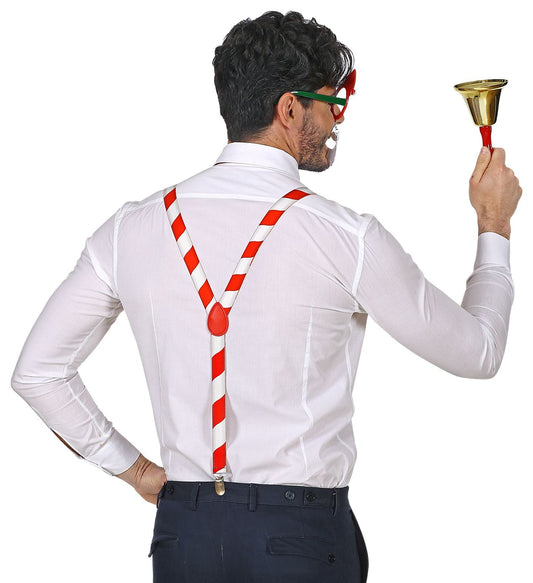 Widmann Weihnachtsmann Set mit Brille, HosentrÀgern und Fliege in Rot und Gold.