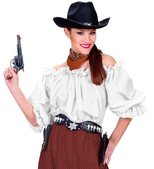 Weiße Damenbluse aus Popeline, knitterarm mit verdeckter Knopfleiste und rundem Saum.