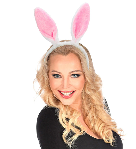 Weißer Haarreif mit modellierbaren, weichen Kunstfell-Hasenohren.