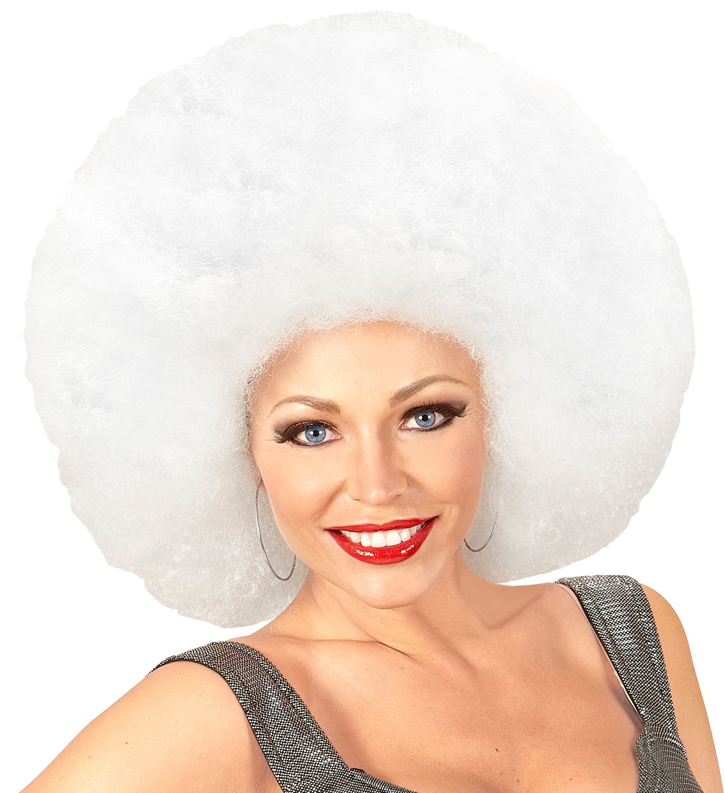 Weiße voluminöse Afro-Perücke mit lockigem, leichtem Haar für Karneval und Partys