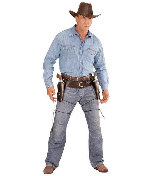 Widmann Western Doppel-Pistolenholster – Sattelbraunes Kunstleder - Fasnacht24.ch