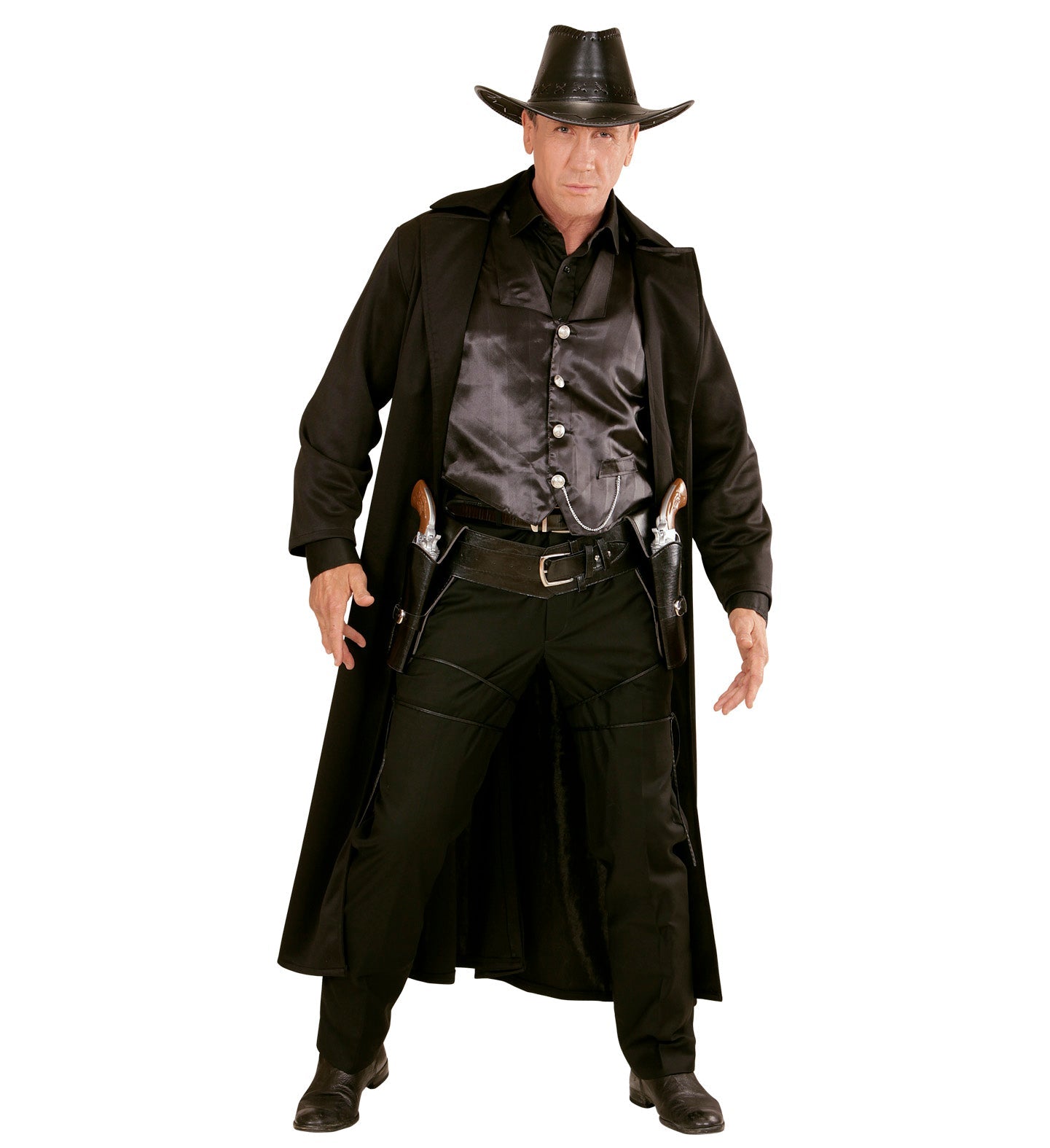 Widmann Western Doppel Pistolenholster – Schwarzes Leder, Verstellbar - Fasnacht24.ch