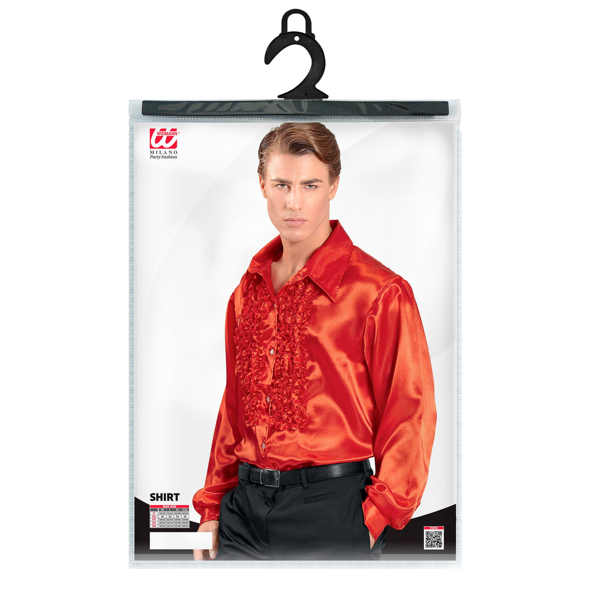 "70er JAHRE DISCO FASHION - ROT" (Rüschenhemd aus Satin)