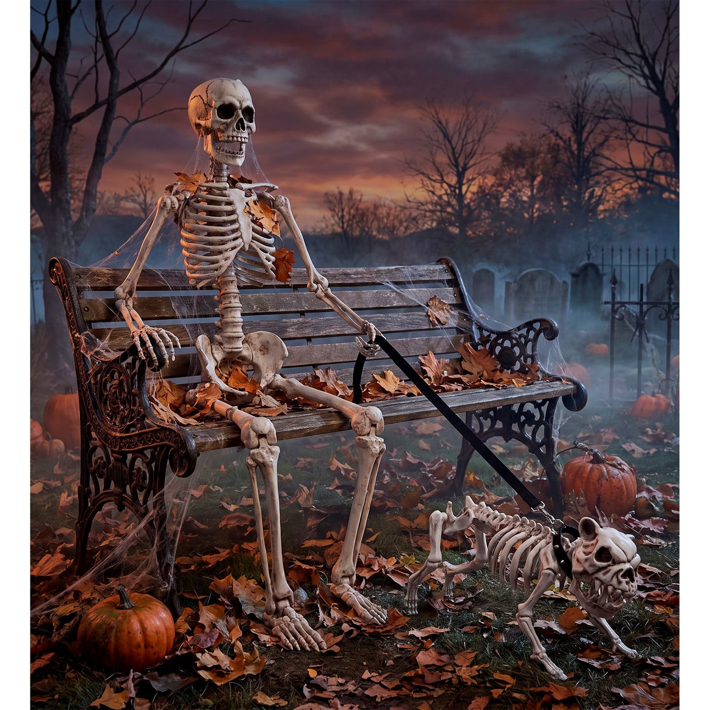 Realistisches Hundeskelett mit Leine 45 cm – Deko für Halloween & Fasnacht
