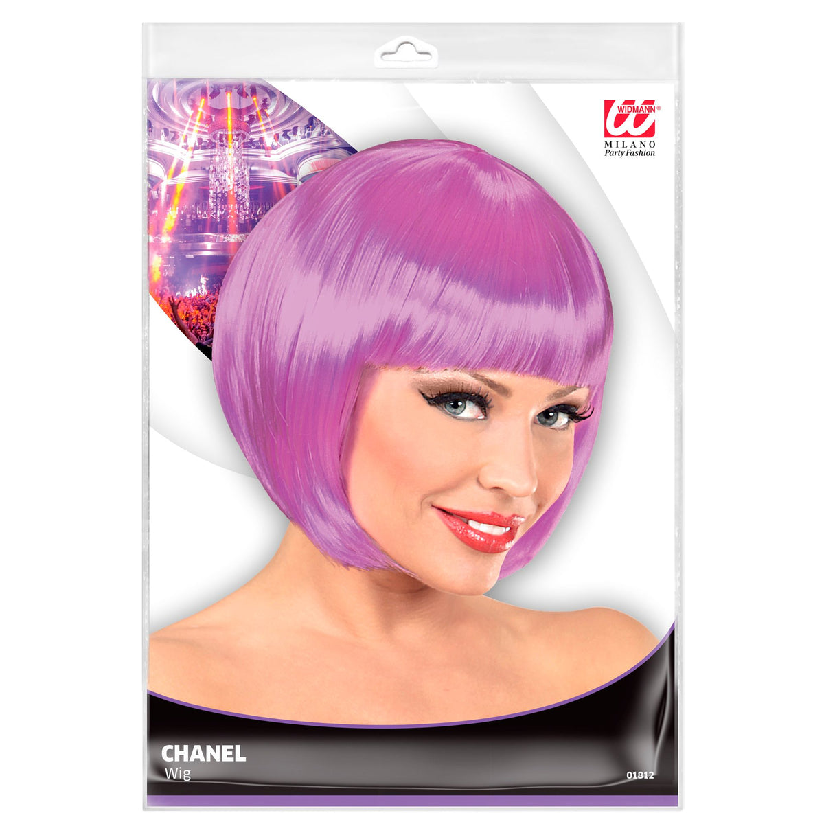 Magenta Perücke im auffälligen Chanel-Stil für Fasnacht & Mottopartys