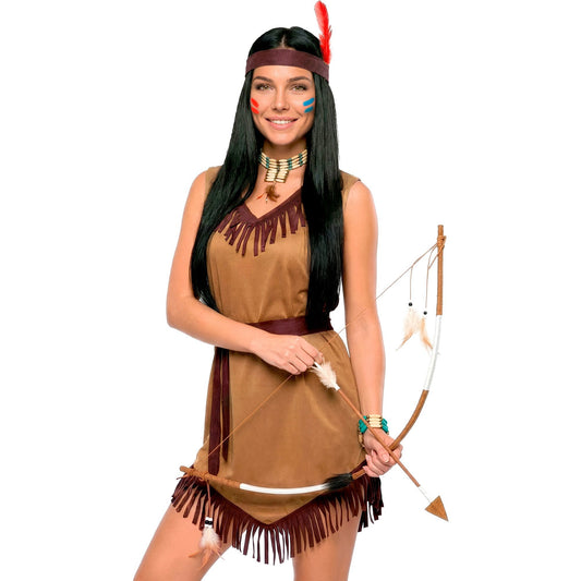 Authentisches Indianerinnen-Kostüm mit Kleid, Gürtel und Stirnband für Fasnacht & Mottopartys