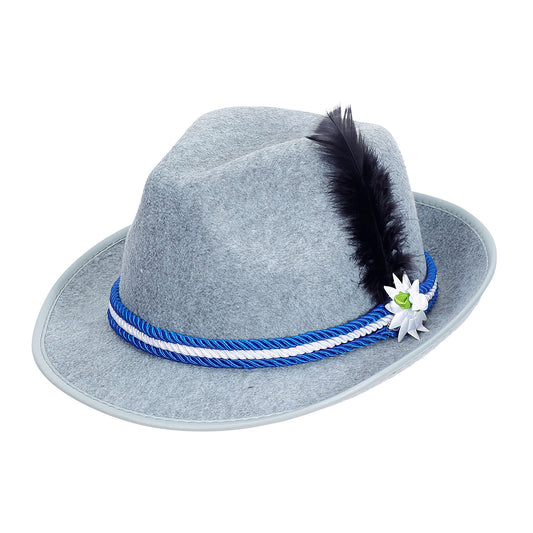 Bayerischer Fedora Hut mit Edelweiß und Feder für traditionelle Fasnacht