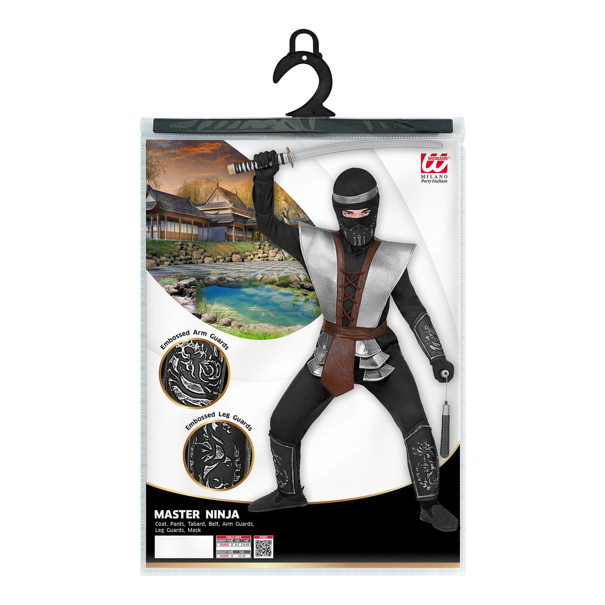 "MASTER NINJA" (Oberteil, Hose, Waffenrock, Gürtel, Armschoner, Beinschoner, Maske)
