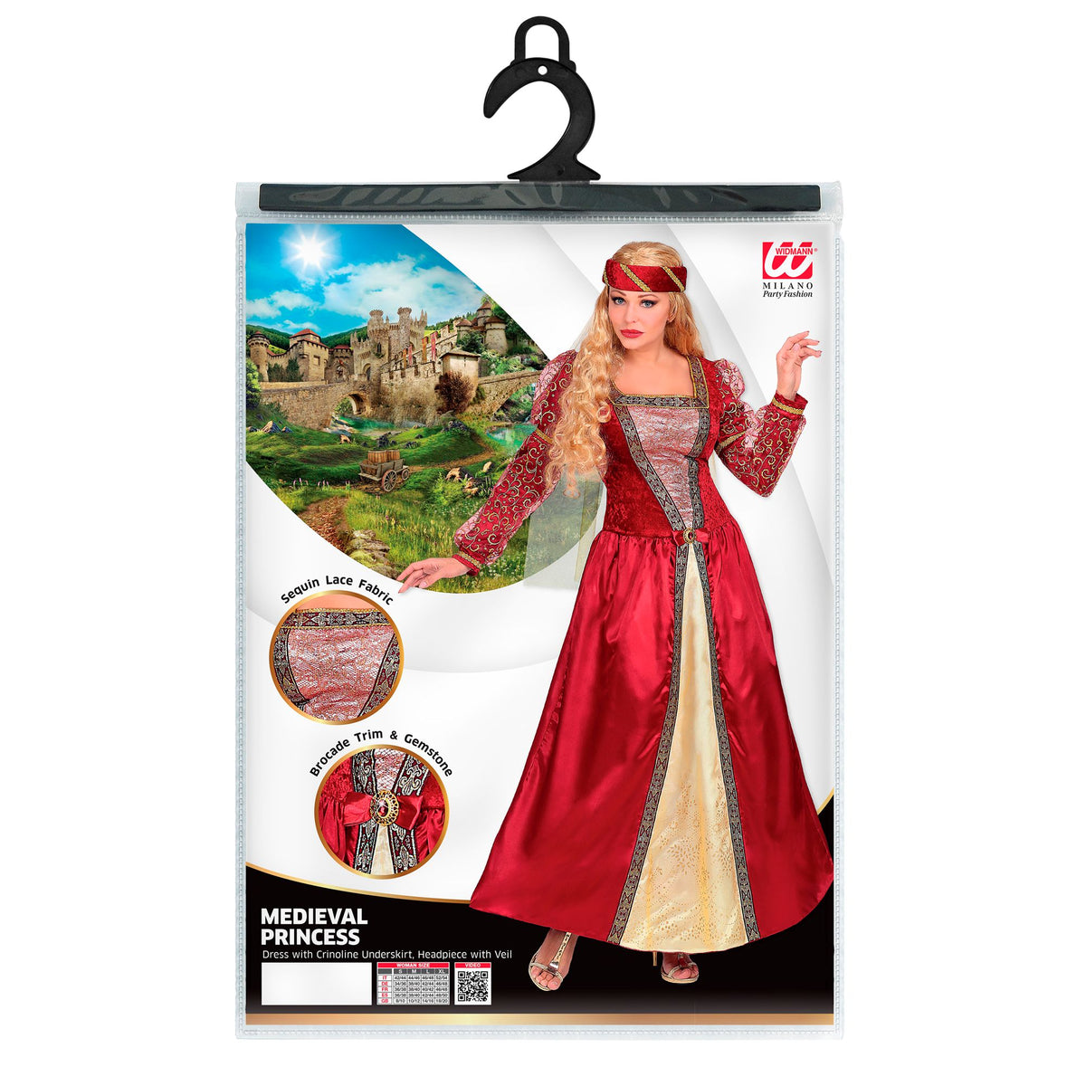 "MITTELALTER PRINZESSIN" (Kleid mit Unterrock & Reifrock, Kopfschmuck mit Schleier)