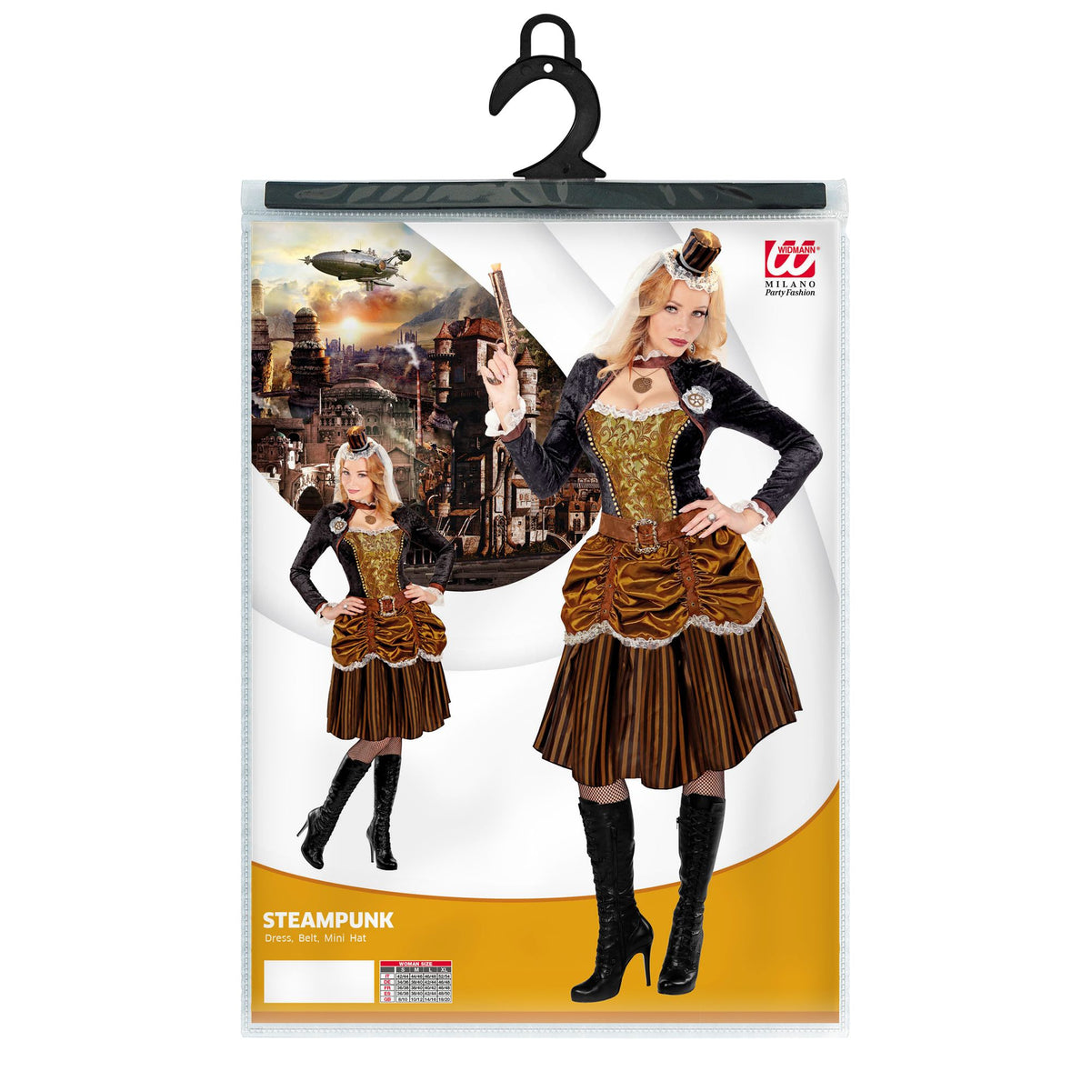 Widmann Kostümoberteil Steampunk-Kleid mit Gürtel und Minihut – Fasnachtskostüm