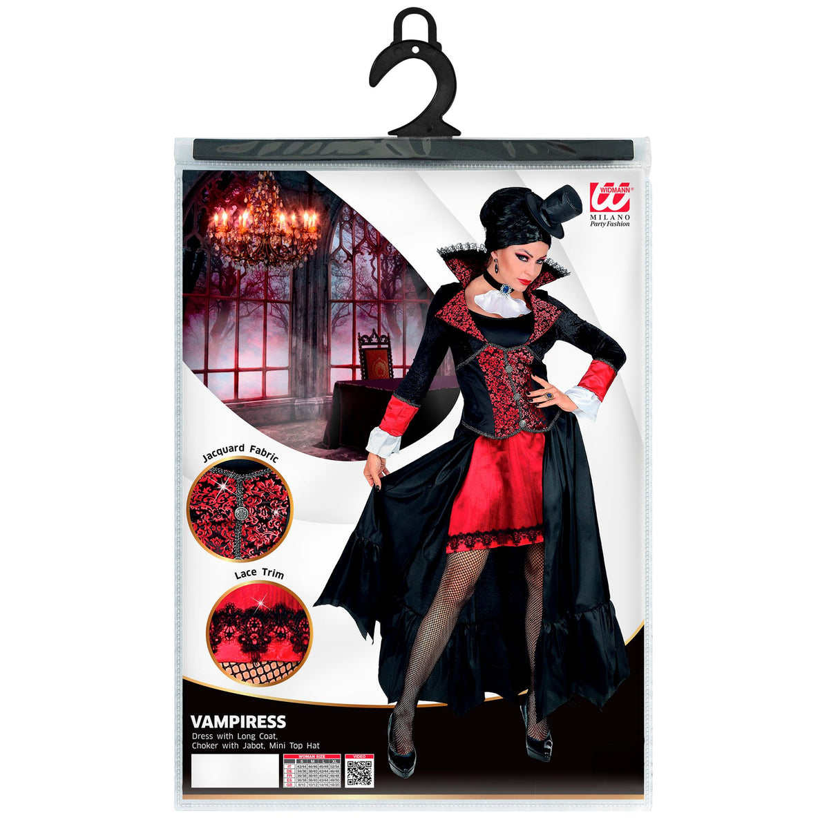 "VAMPIRESS" (Kleid mit langem Mantel, Halsband mit Jabot, Minihut)