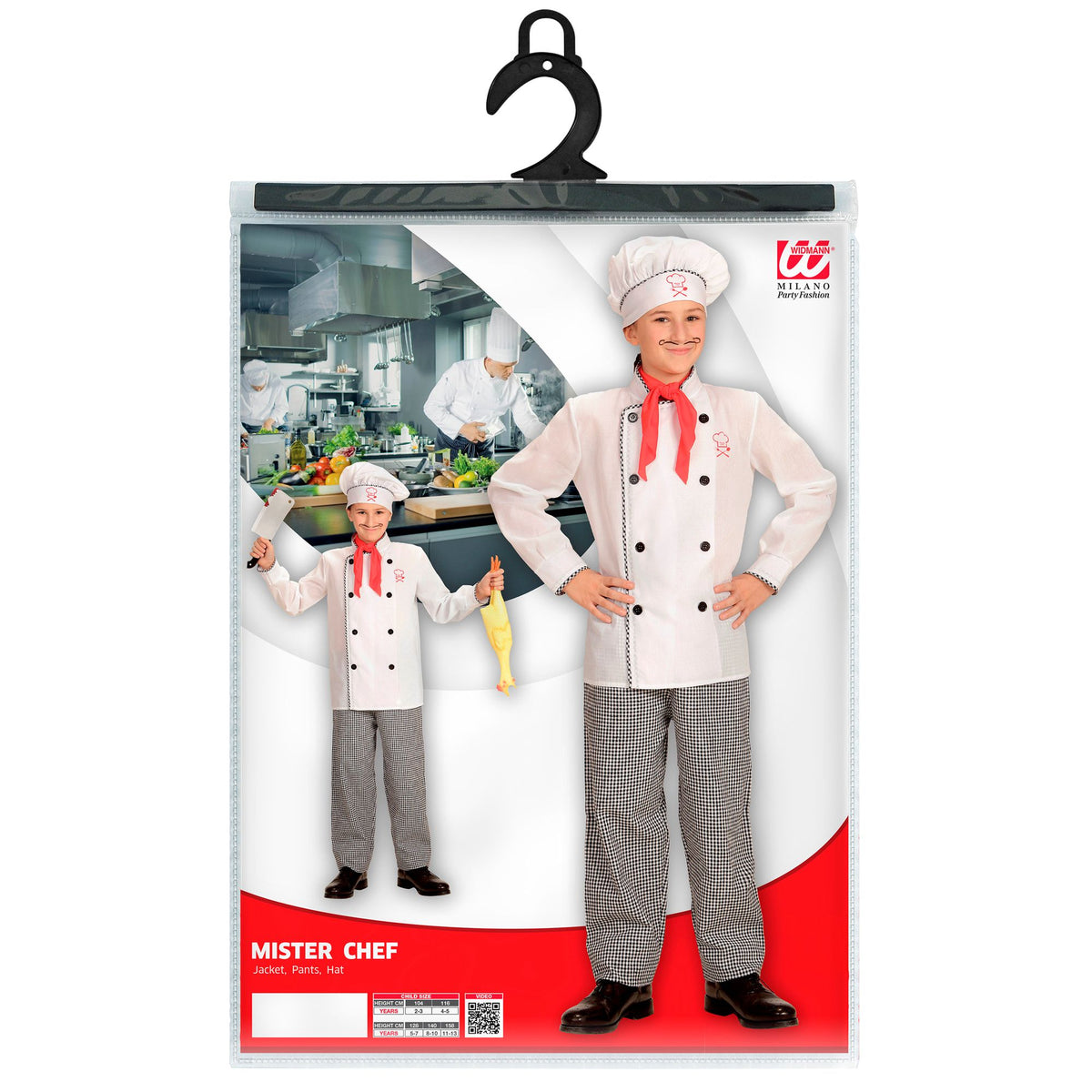 Kinderkostüm Chefkoch von Widmann mit Oberteil, Hose und Mütze – Verpackung