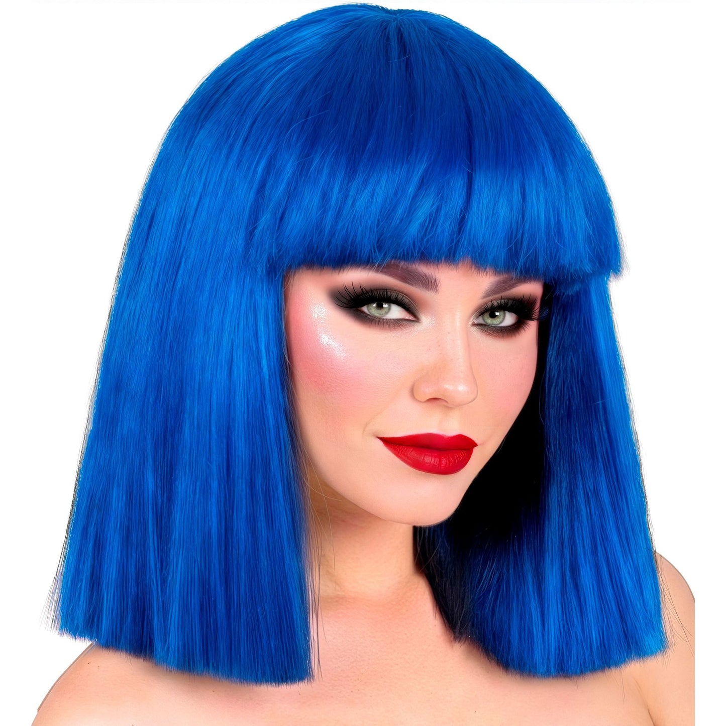 Leuchtend blaue Showgirl-Perücke für Fasnacht und Mottopartys