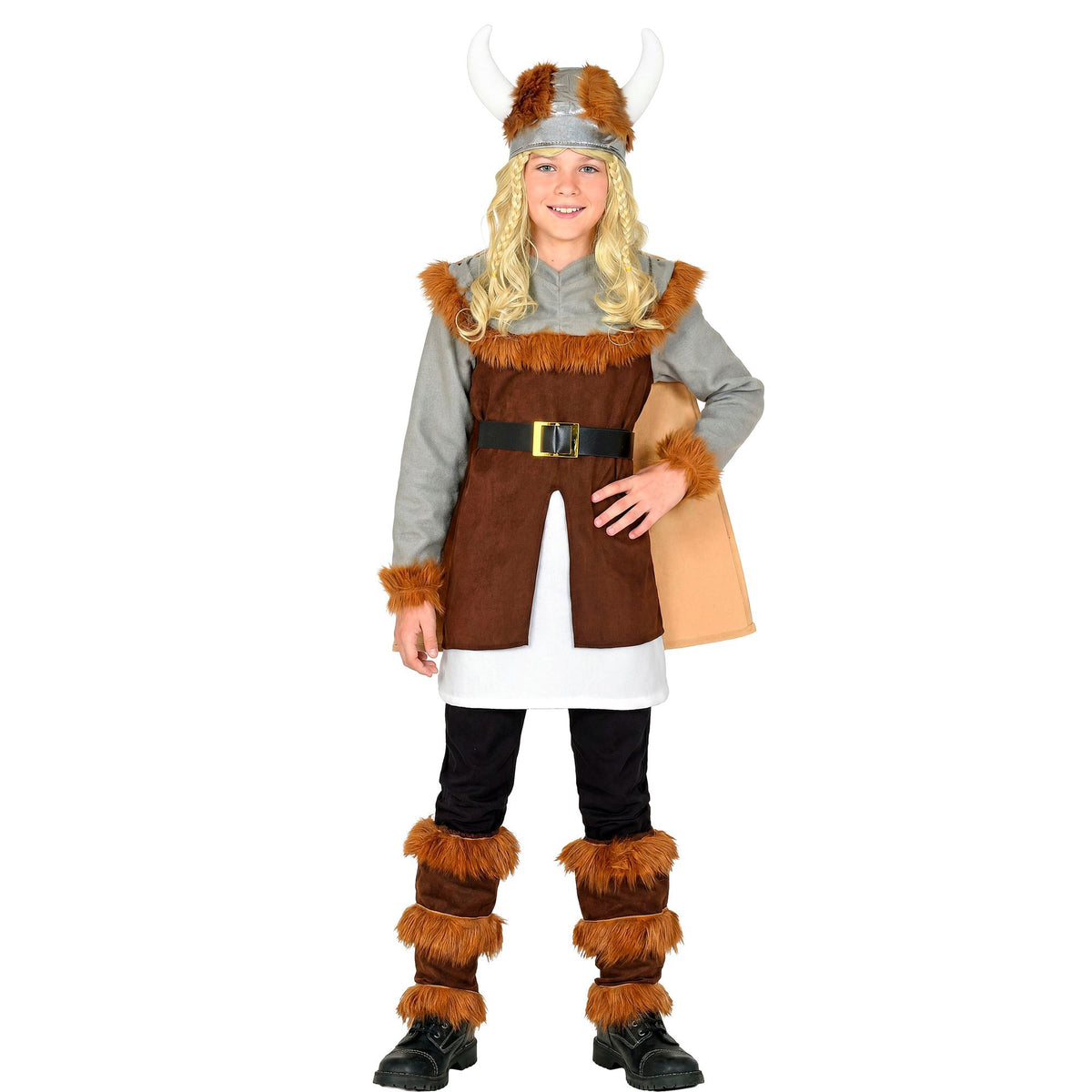 Widmann Wikinger-Kostüm für Kinder mit Tunika, Gürtel, Umhang, Beinstulpen und Helm – Ansicht 7