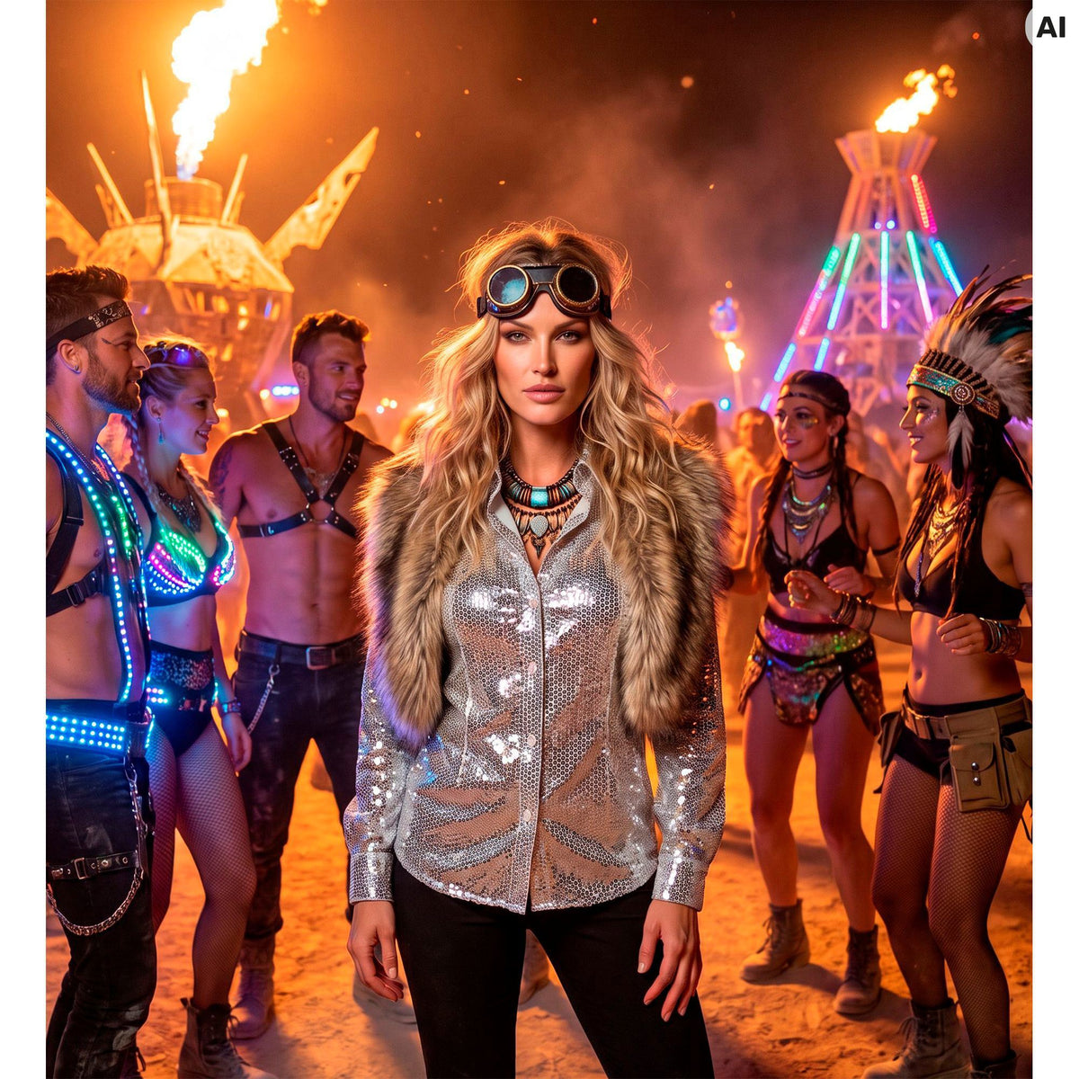 "PARTY FASHION BLUSE" (Paillettenbluse silber)