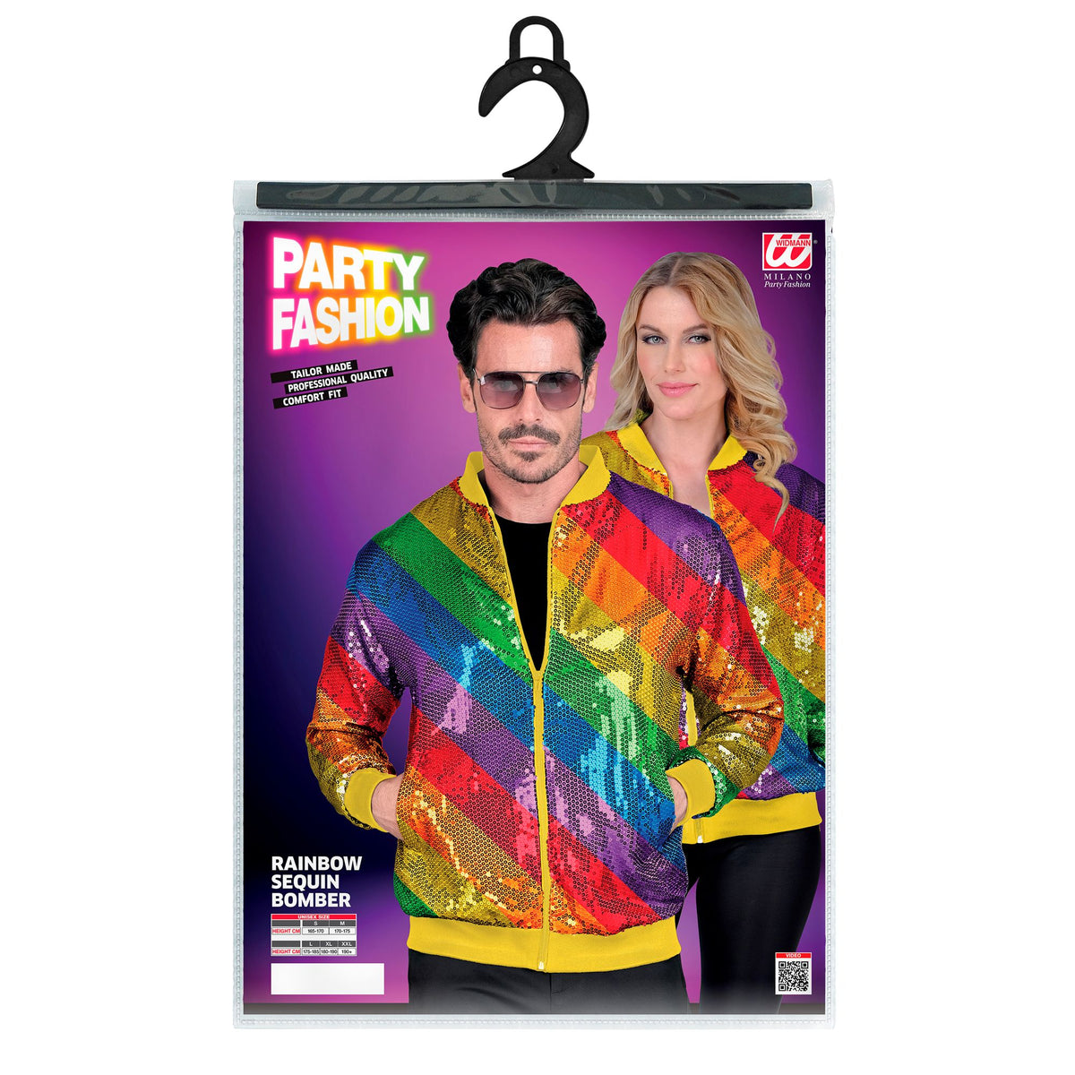 "PARTY FASHION BOMBERJACKE" (Pailletten Bomberjacke in Regenbogen Muster)