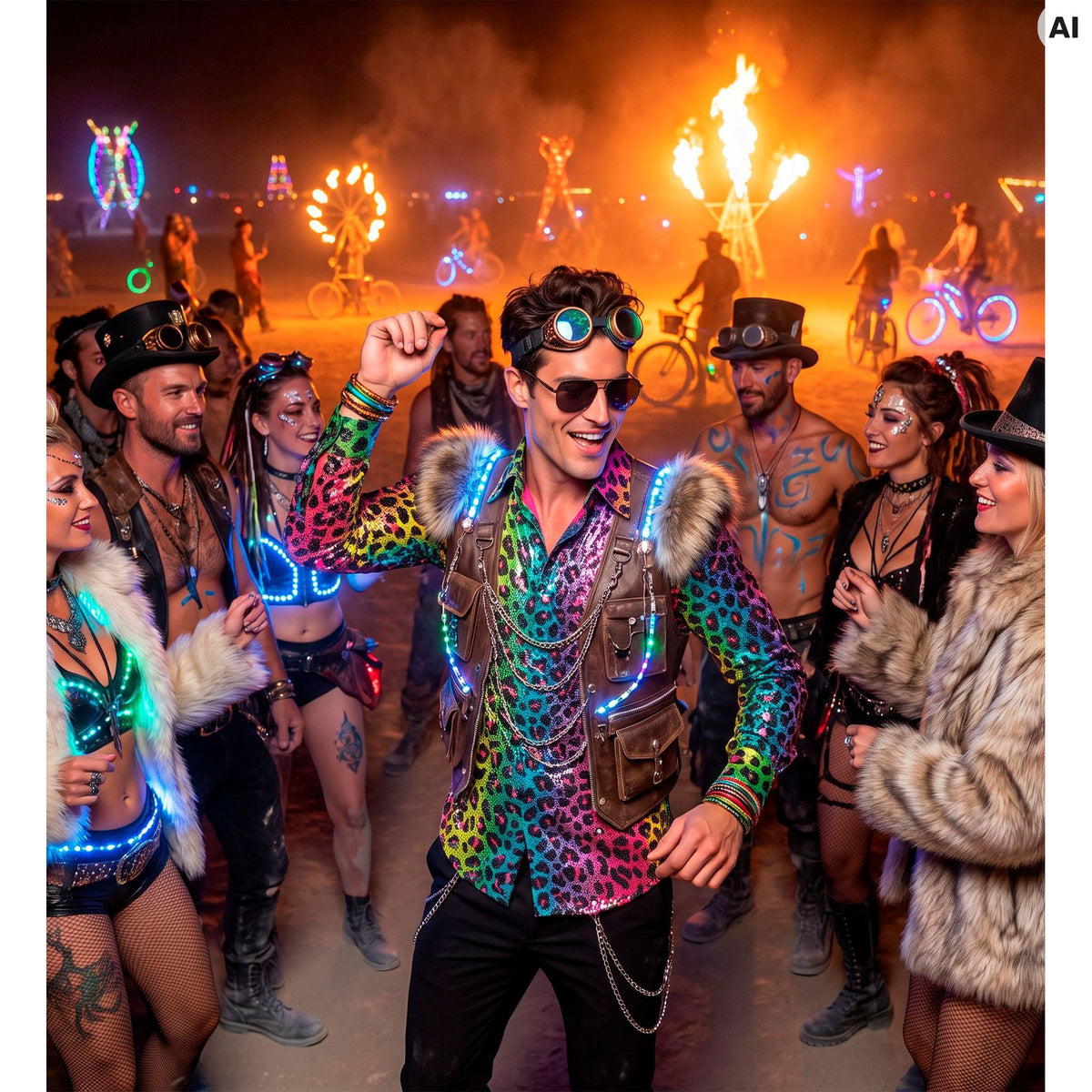"PARTY FASHION HEMD" (Paillettenhemd in Leopardenmuster Regenbogen)