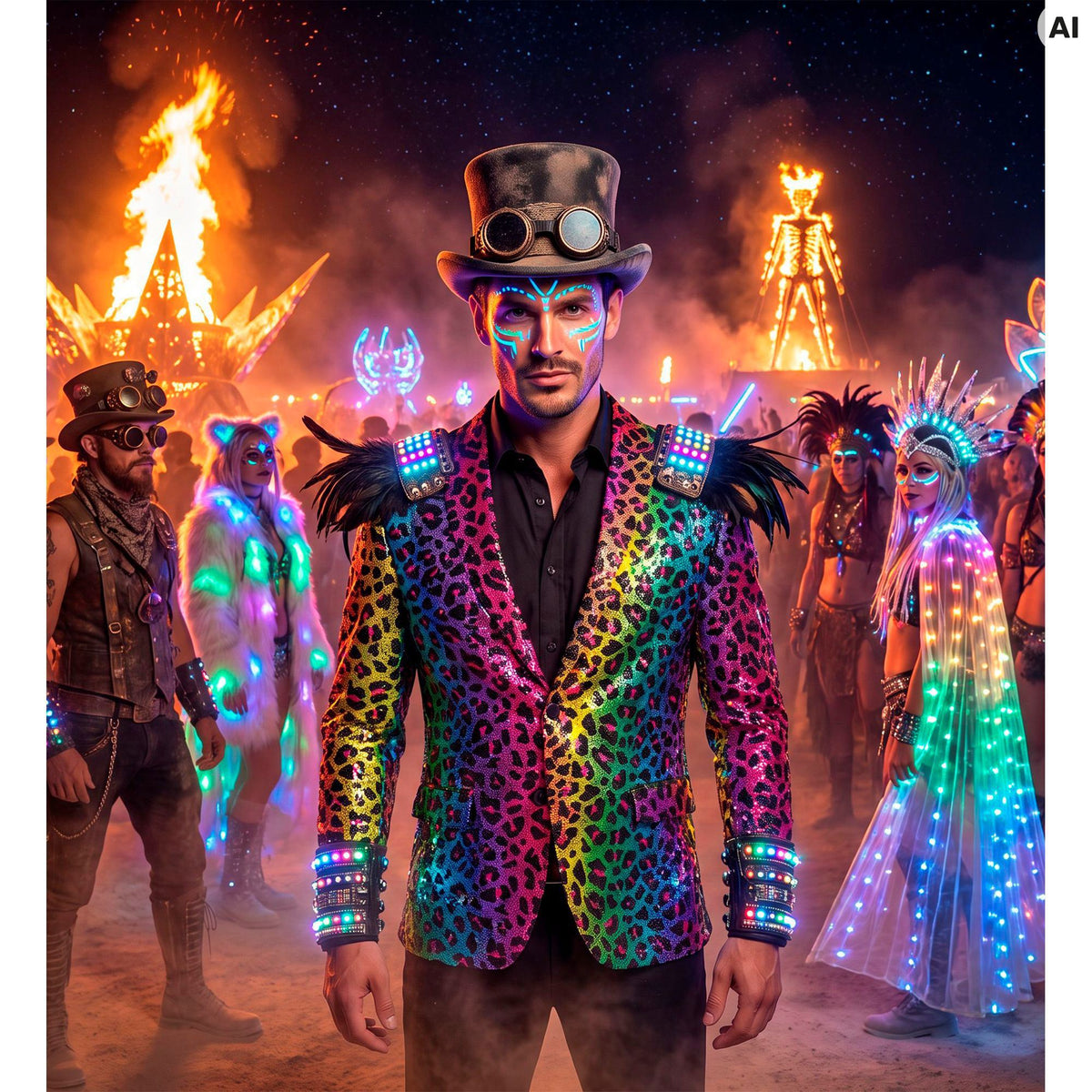 "PARTY FASHION JACKETT" (Pailletten Jackett in Leopardenmuster Regenbogen)