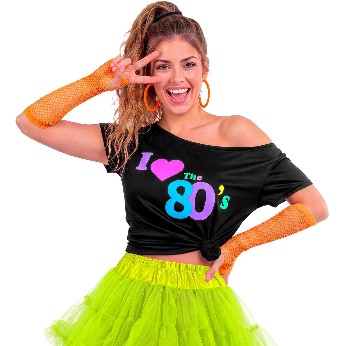 "NEON ORANGENE FINGERLOSE NETZHANDSCHUHE" 33 cm