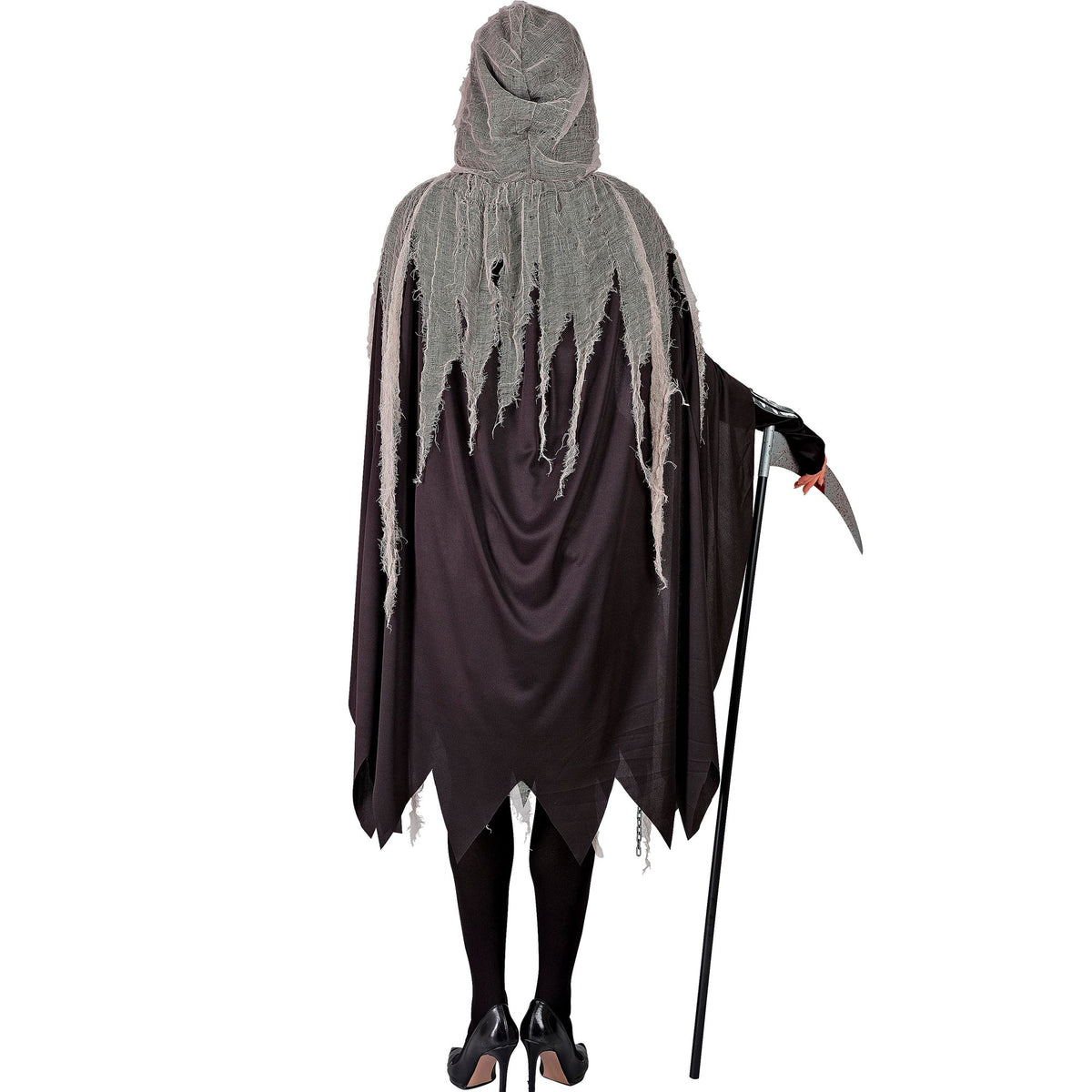 "SENSEGIRL" (Kleid, Strumpfhose und Handschuhe mit Knochenprint, Umhang mit Kapuze, Ketten)