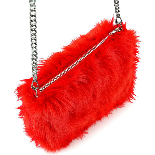 Rote Langhaarplüsch Handtasche – Stylisches Accessoire für Fasnacht & Mottopartys