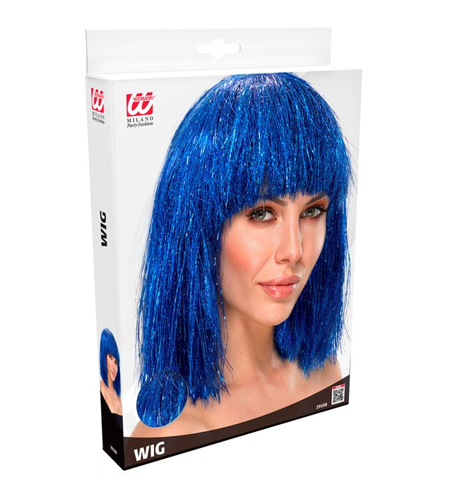 Blaue Glitzy Perücke von Widmann für Erwachsene – Detailansicht
