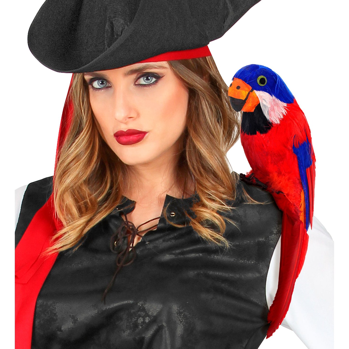 Roter Papagei mit Federn 40 cm – Dekofigur für Fasnacht und Mottoparty
