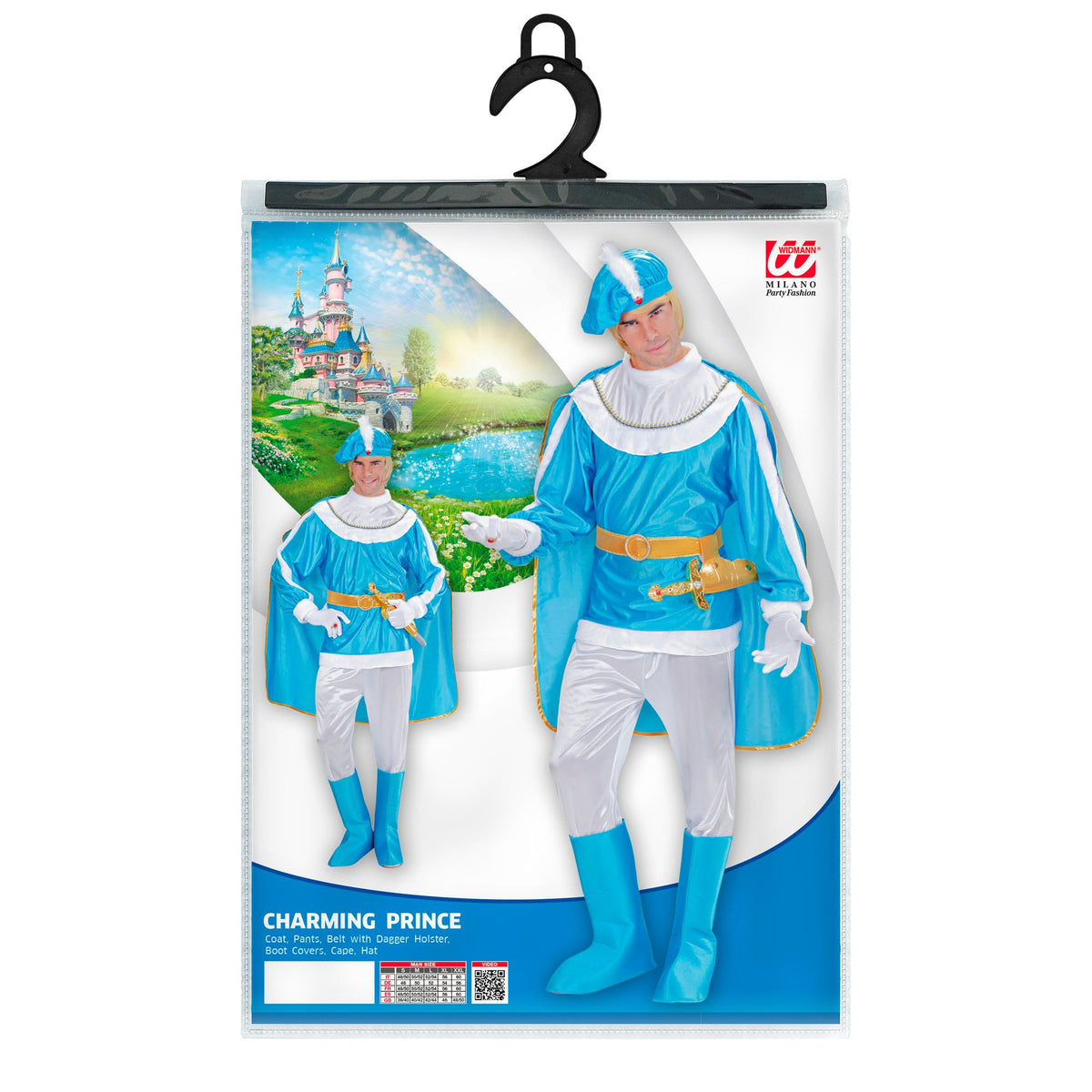 "BLAUER PRINZ" (Kasack, Hose, Gürtel mit Dolchhalfter, Stiefelüberzieher, Umhang, Hut mit Edelstein und Feder)