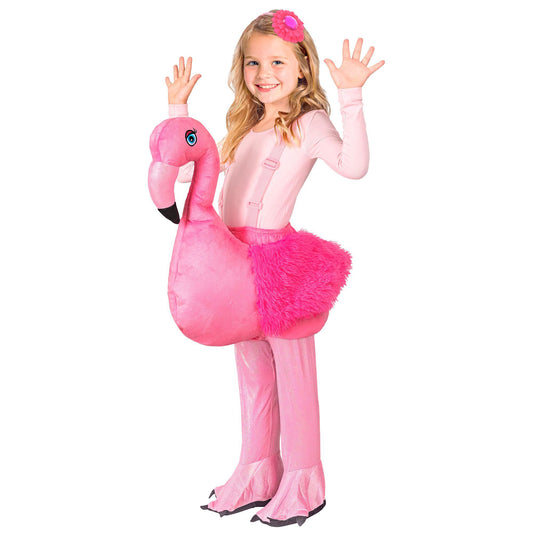 Flamingo Huckepack Kostüm mit verstellbaren Gurten und passendem Kopfschmuck