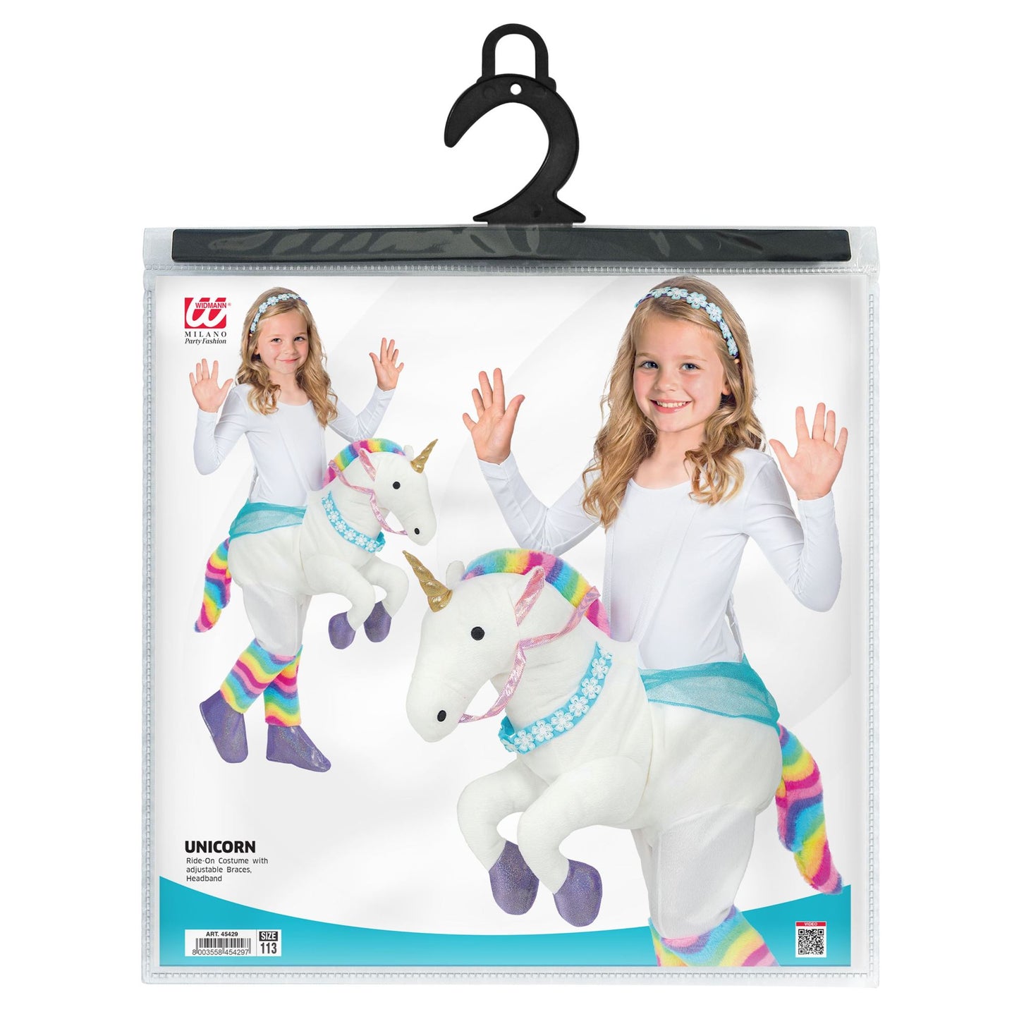 Widmann Einhorn-Huckepack-Kostüm mit Haarreif in Weiss – Verpackung