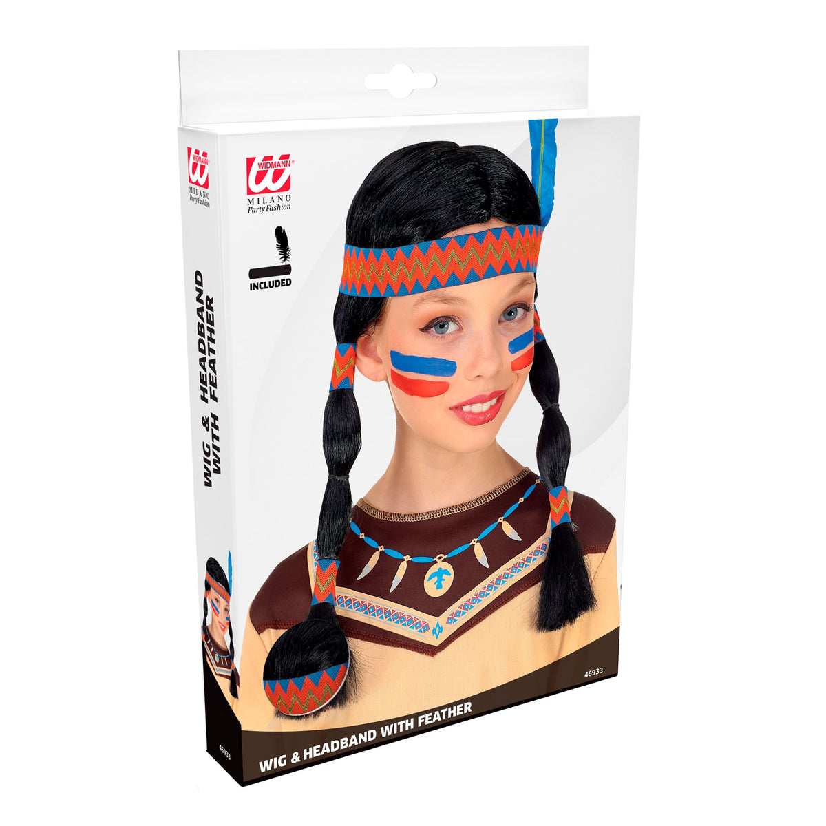 "PERÜCKE INDIANERIN MIT STIRNBAND & FEDER "in Box