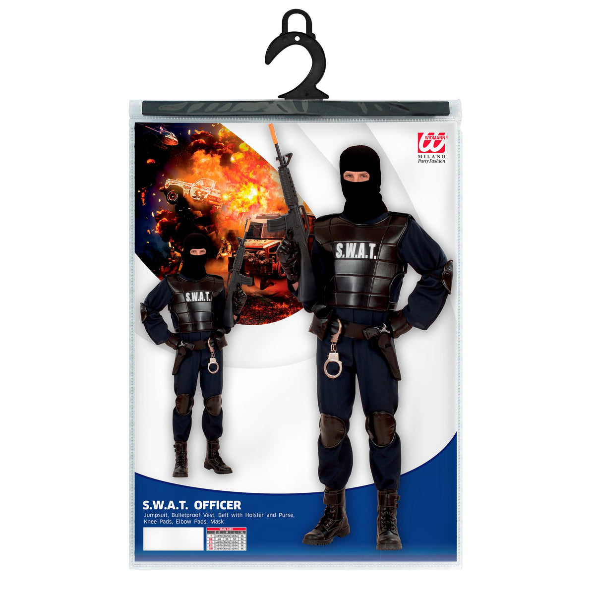 "S.W.A.T. OFFICER" (Overall, Schusssichere Weste, Gürtel mit Halfter und Tasche, Knieschützer, Ellenbogenschützer, Maske)