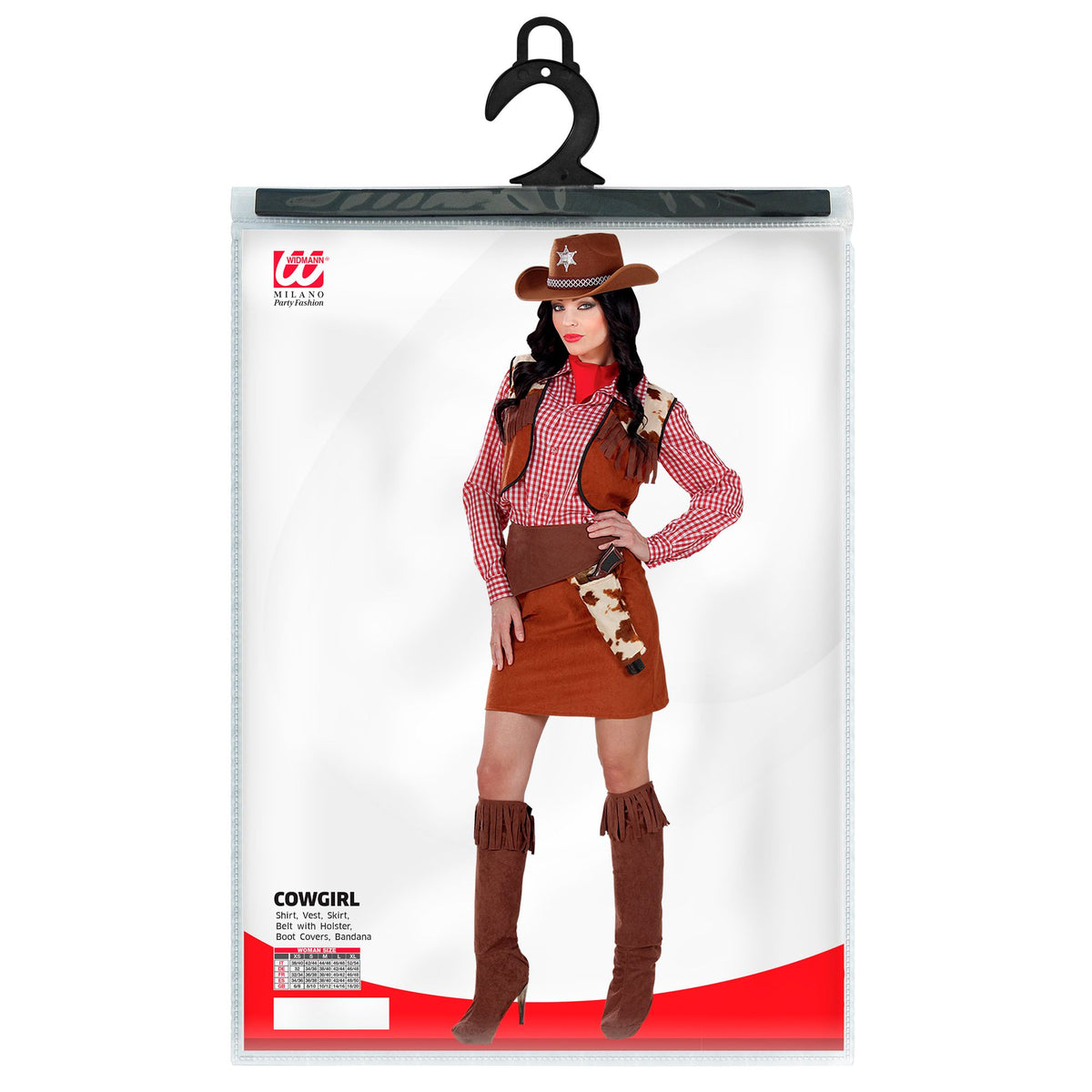 "COWGIRL" (Bluse, Weste, Rock, Gürtel mit Halfter, Stiefelüberzieher, Bandana)