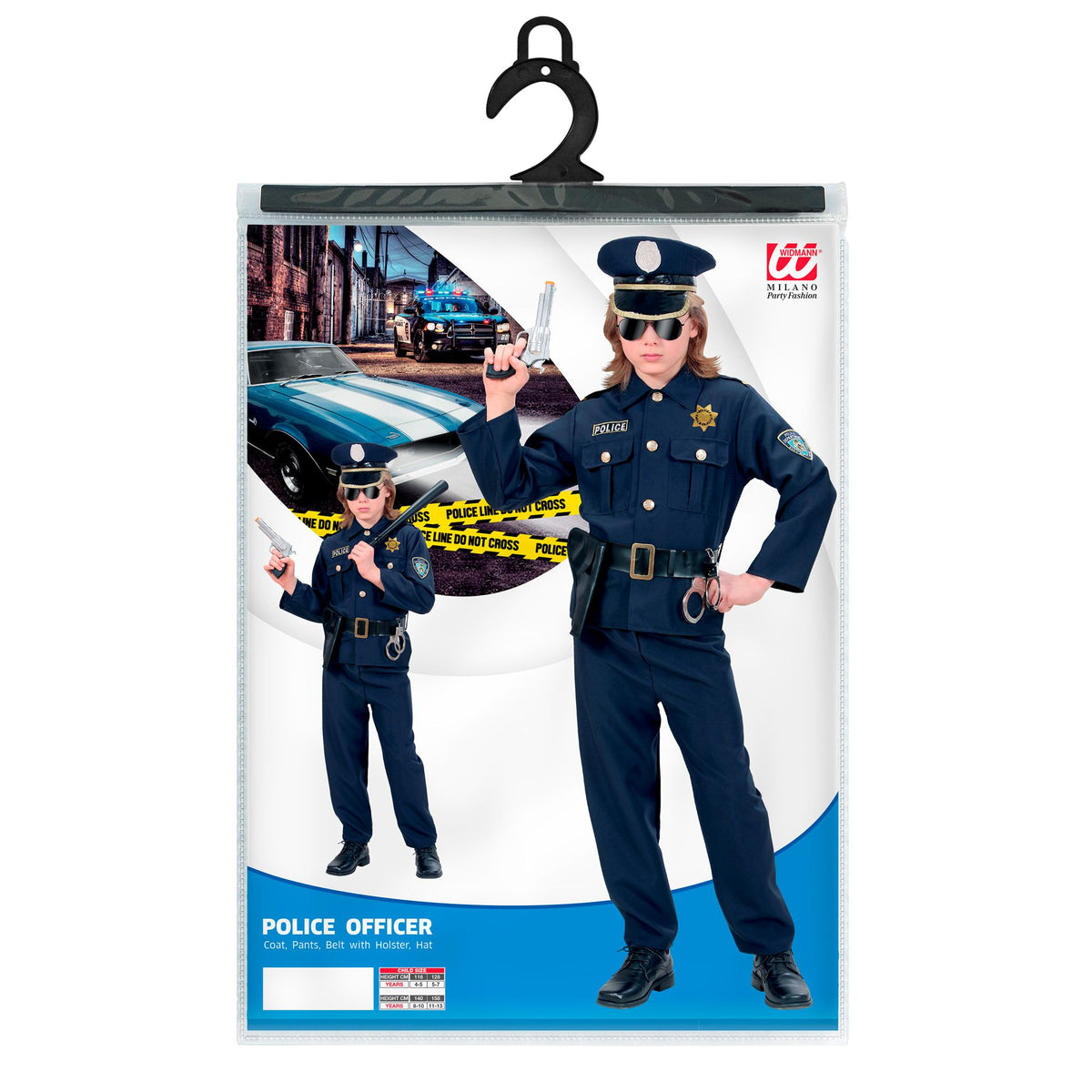 Kinderkostüm Polizist von Widmann mit Oberteil Hose Gürtel Holster und Mütze – Rückansicht