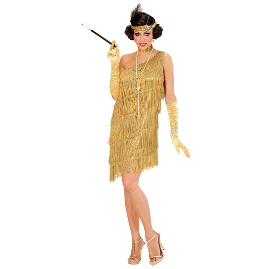 Elegantes Charleston-Kleid mit Pailletenhalsband und Feder-Stirnband für stilvolle Fasnacht