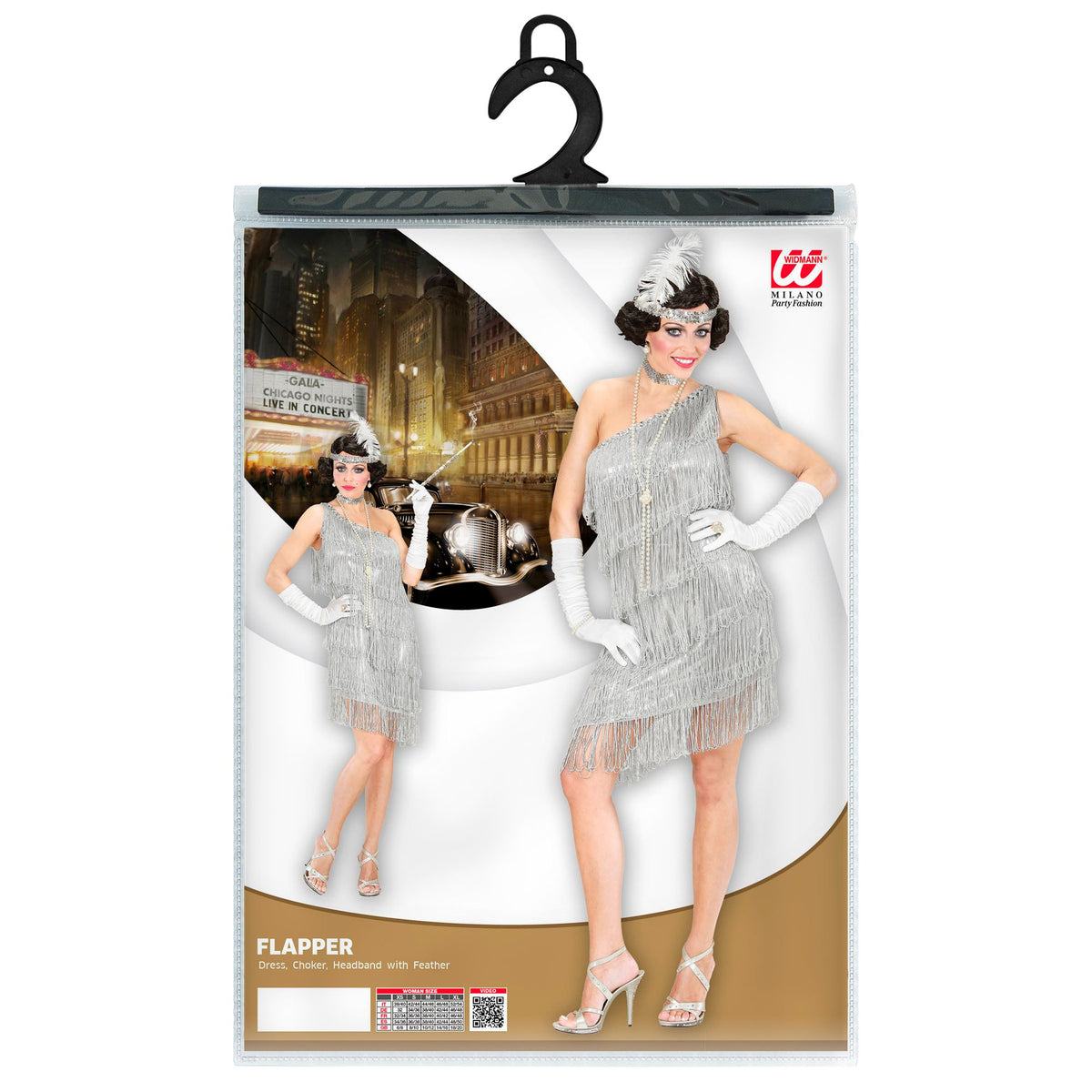 "CHARLESTON" (Kleid, Pailletenhalsband, Stirnband mit Feder)