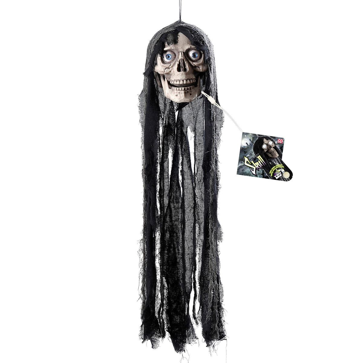 "SPRECHENDER TOTENKOPF MIT BEWEGLICHEM UNTERKIEFER UND LEUCHTENDEN AUGEN" geräuschaktiviert - 70 cm - spricht 3 Reime