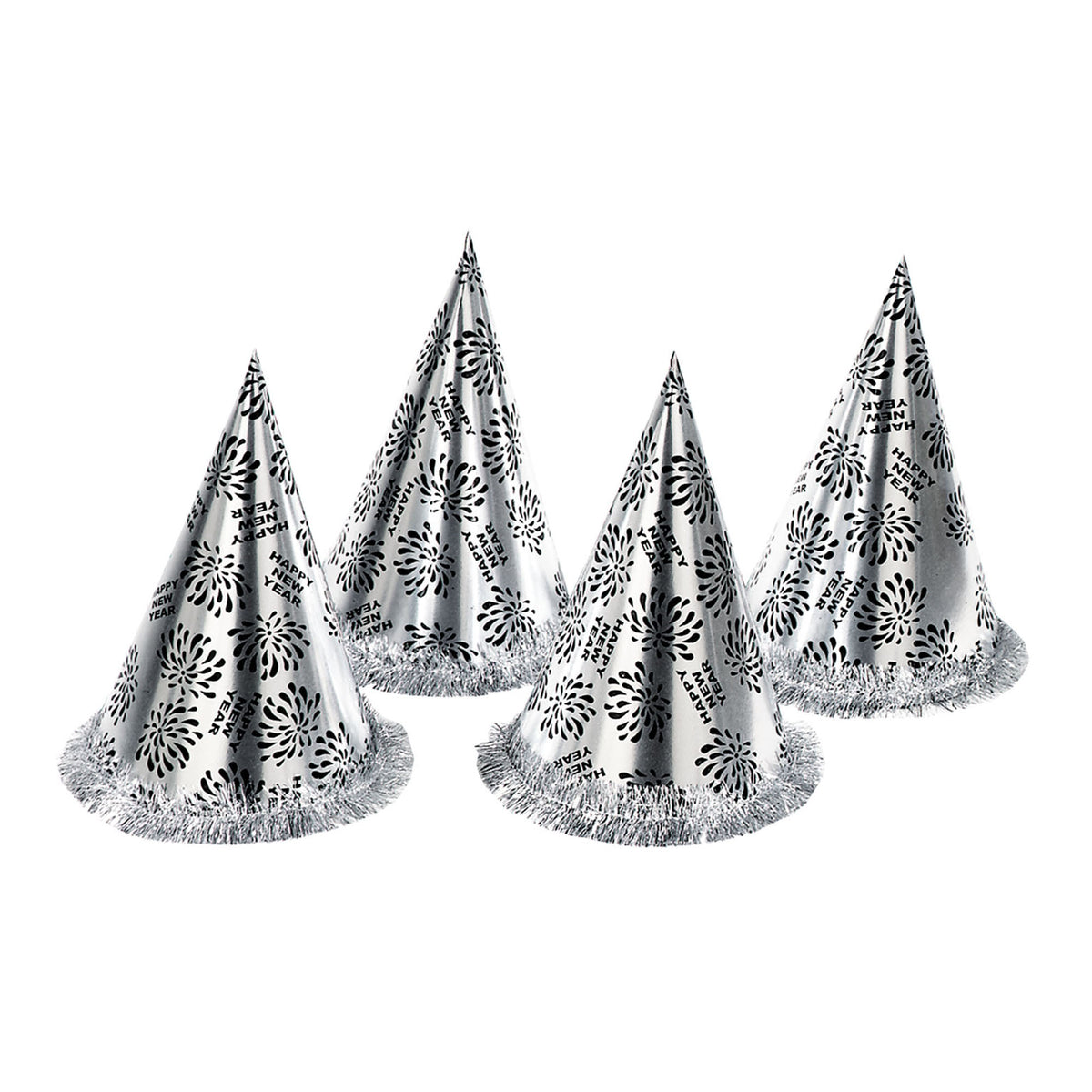 Widmann Kegelhut Happy New Year silber mit Fransen 28 cm – Detailansicht