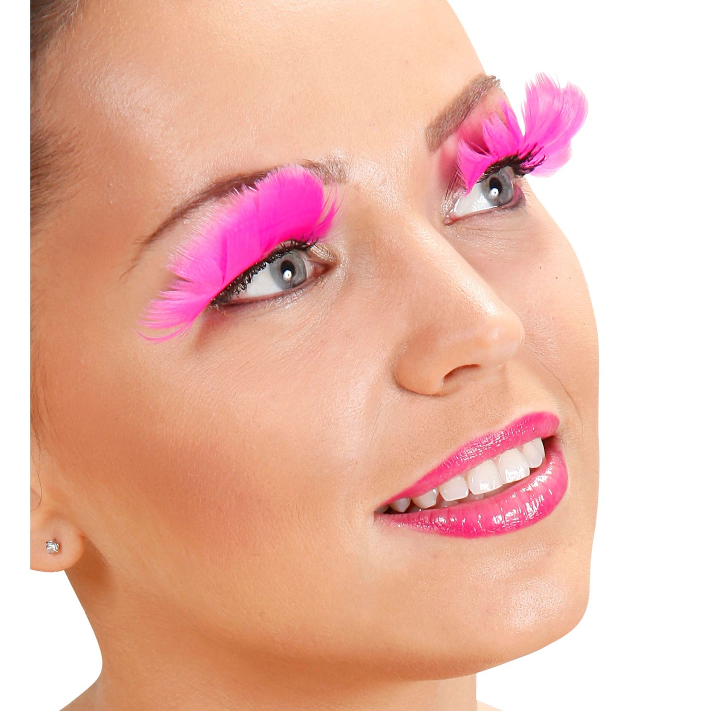 "WIMPERN AUS PINKEN FEDERN" in Box mit Klebstoff in Glassflasche