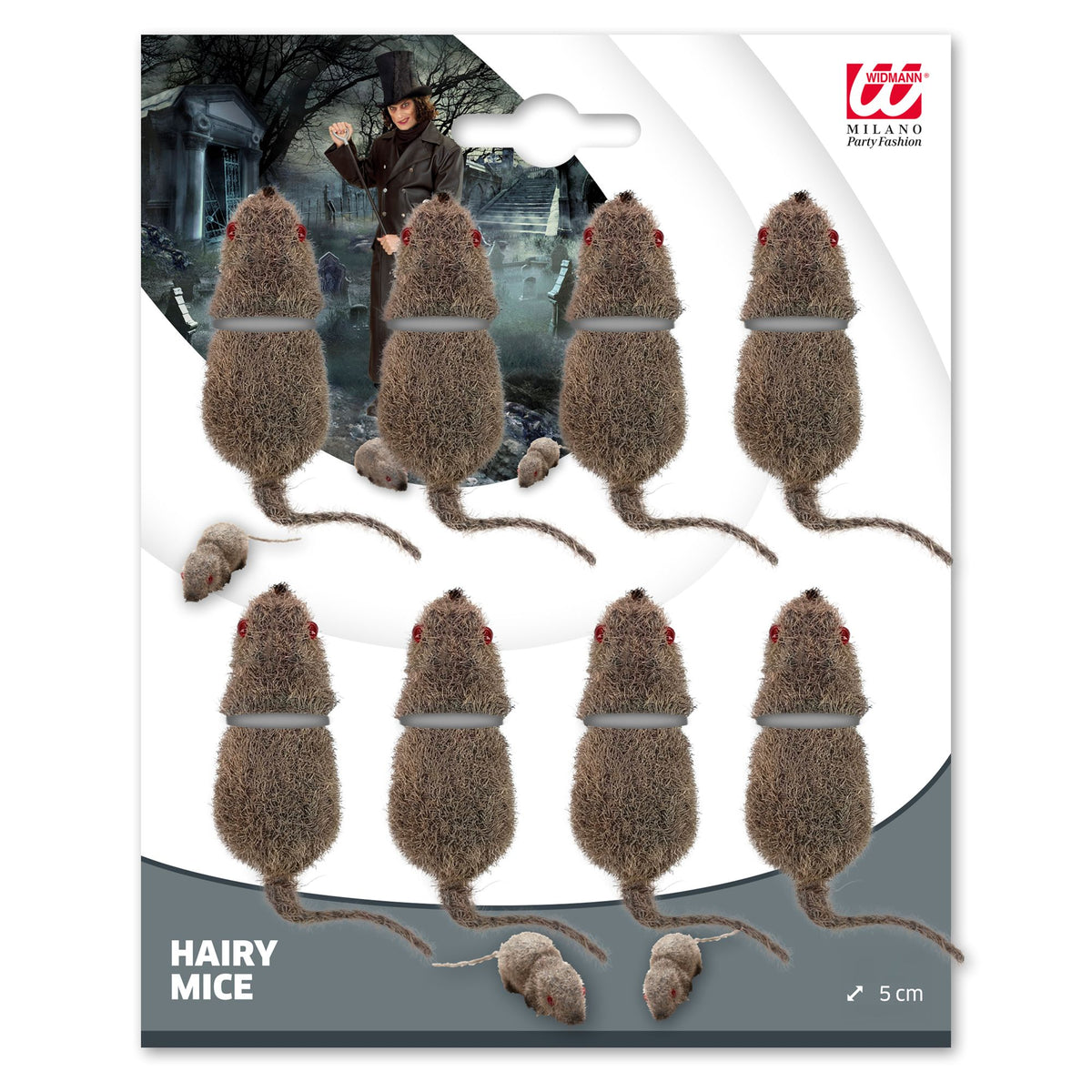 Set mit 8 beflockten grauen Mäusen, je 5 cm, von Widmann – Detailansicht