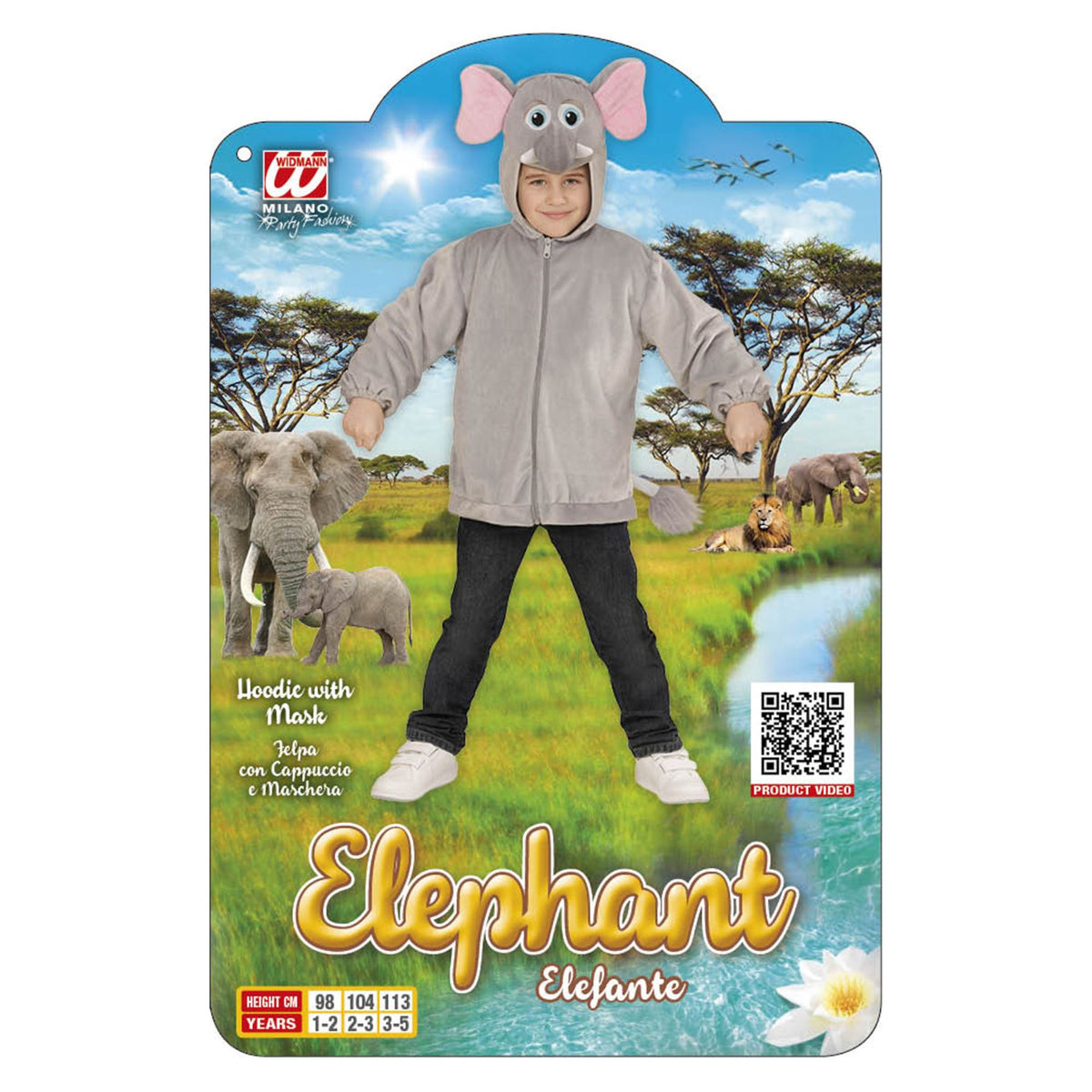 Widmann Costume Set Elefanten-Plüschkostüm mit Kapuze und Maske für Kinder
