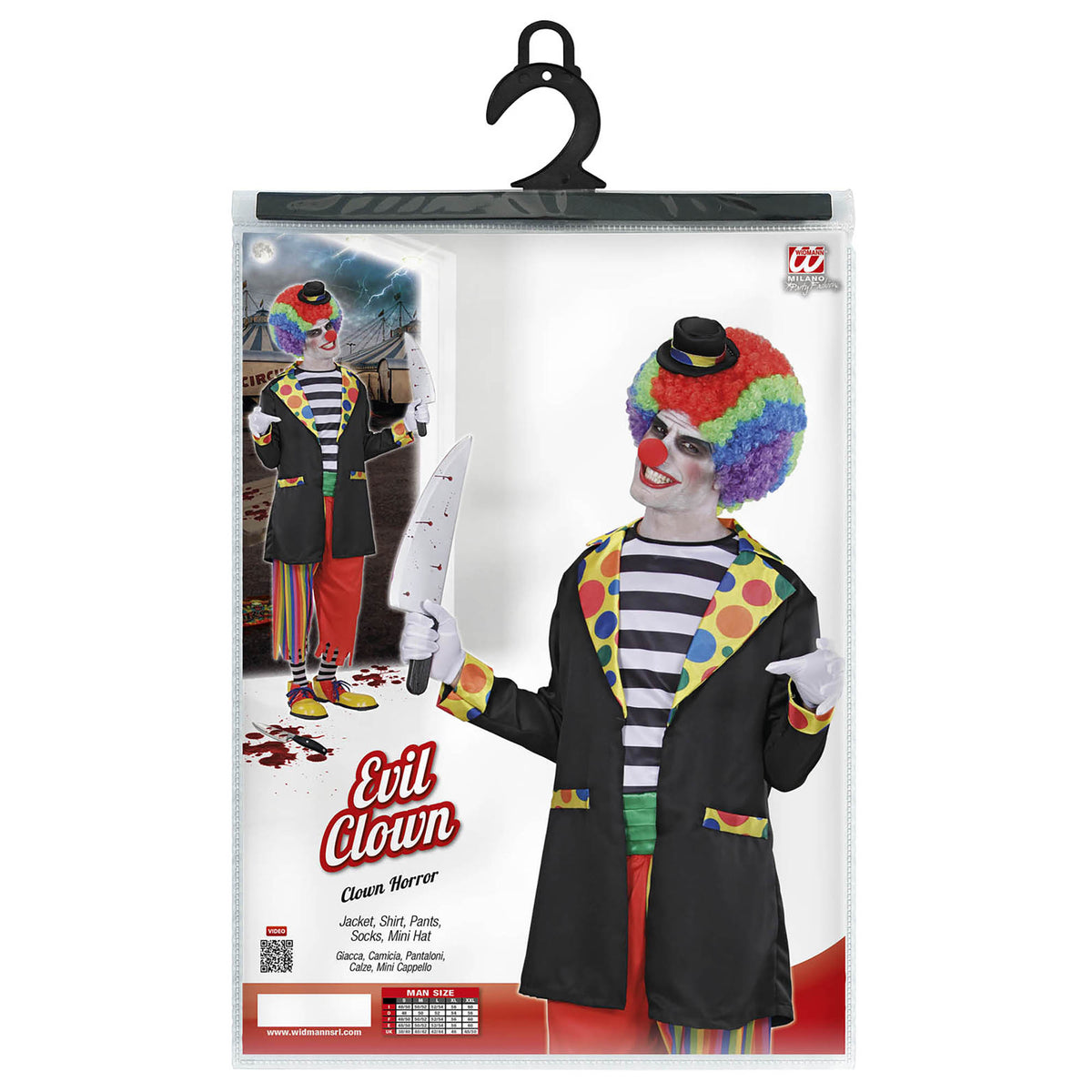 Widmann Horror-Clown-Kostuem mit Jacke Hemd Hose Socken und Hut – Rückansicht