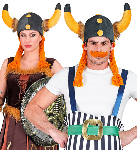 Wikinger Helm aus robustem Kunststoff mit Zöpfen in authentischem Design für Kostüme.