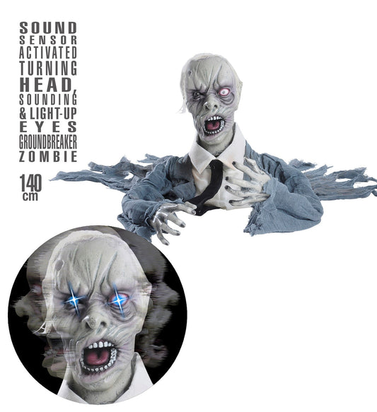 Widmann Animierter Zombie – 140cm Mit Rotierendem Kopf & Leuchtenden Augen - Fasnacht24.ch