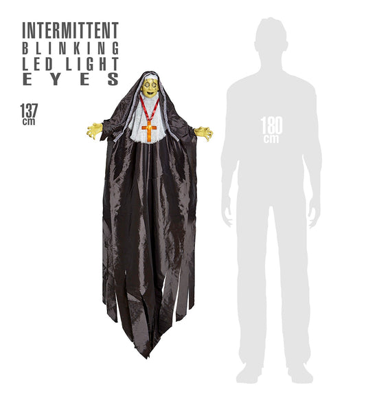 Widmann Zombie Nonne 137cm – Animierte Horrorfigur mit LED-Augen - Fasnacht24.ch