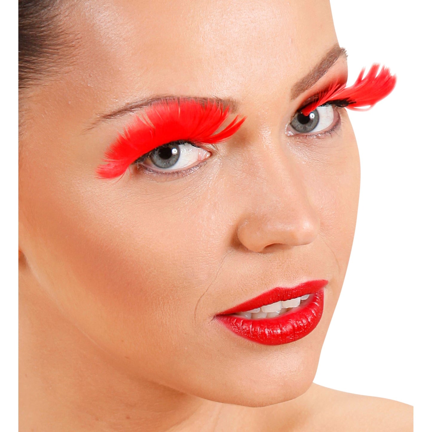 "WIMPERN AUS ROTEN FEDERN" in Box mit Klebstoff in Glassflasche – Ansicht 3