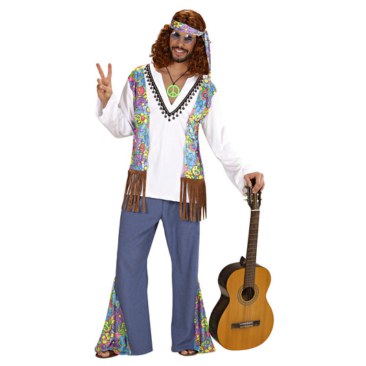 "WOODSTOCK HIPPIEMANN" (Hemd mit Weste, Hose, Stirnband) – Vorderansicht