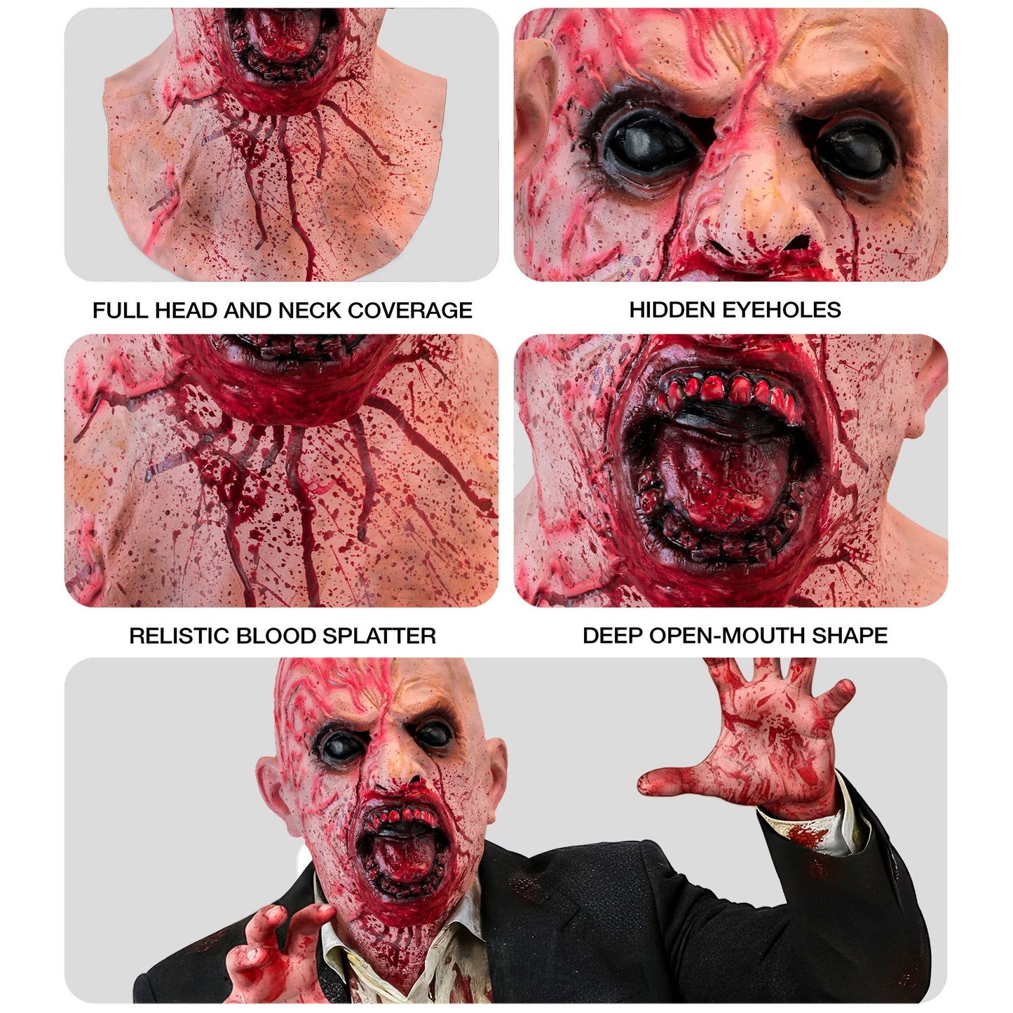 "ZOMBIE VOLLKOPFMASKE MIT NACKEN UND HALS AUS LATEX" – Ansicht 5