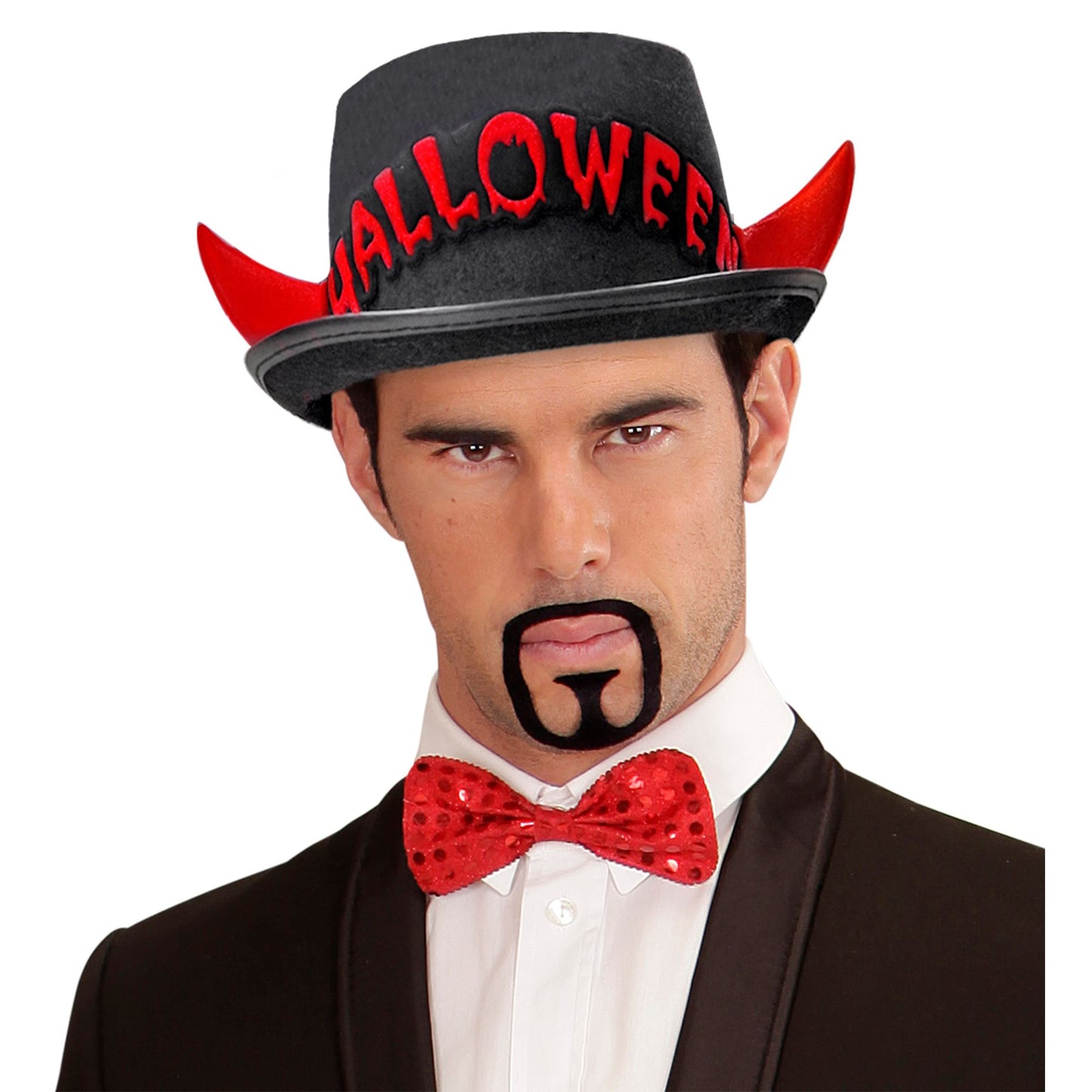 "ZYLINDER HALLOWEEN MIT ROTEN REFLEKTIERENDEN HÖRNERN AUS FILZ" 11 cm – Ansicht 3